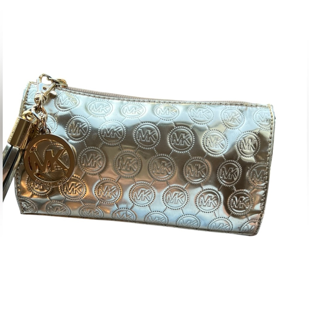 Michael by Michael Kors Gold Embossed Logo Clutch/Cosmetic Bag